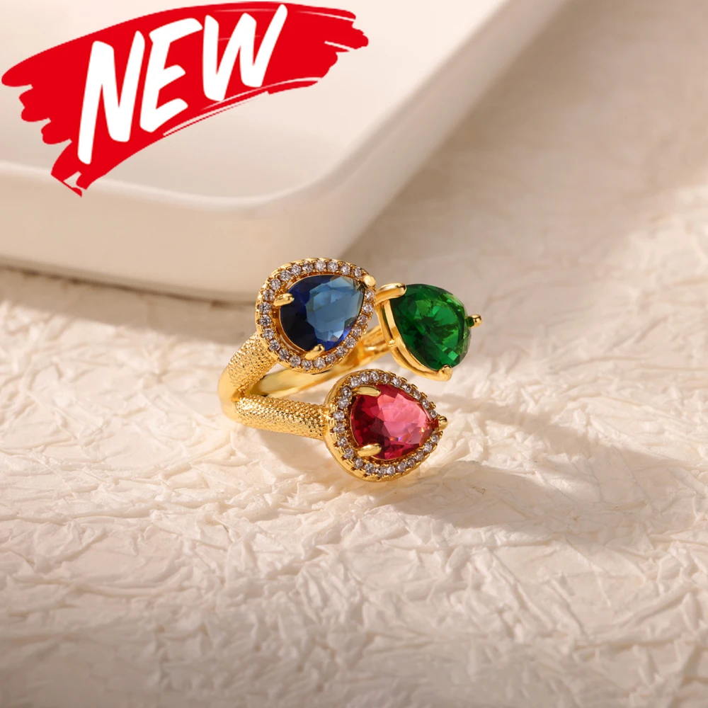 Luxury Edelstahlring – Vergoldeter Herz-Ring mit buntem Zirkonia-Stein – Bild 32