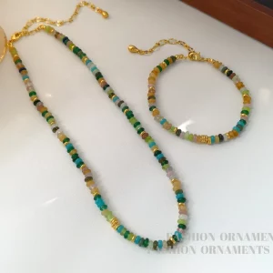 Forest Style Schmuckset – Halskette & Armband aus Naturstein-Perlen