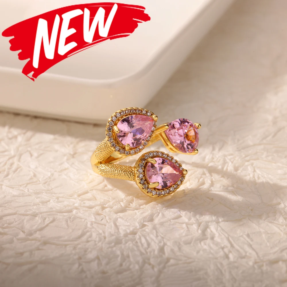 Luxury Edelstahlring – Vergoldeter Herz-Ring mit buntem Zirkonia-Stein – Bild 31