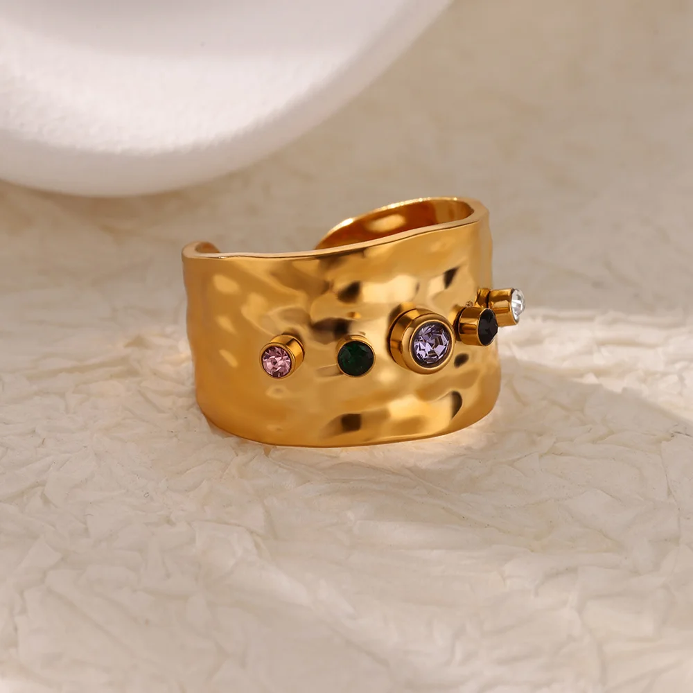 Luxury Edelstahlring – Vergoldeter Herz-Ring mit buntem Zirkonia-Stein – Bild 30