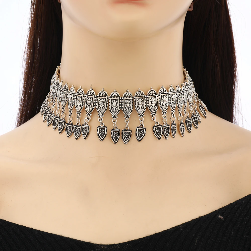 Indisches Ethno Choker-Collier – Retro Halskette mit Rhinestones, vergoldet oder versilbert – Bild 8