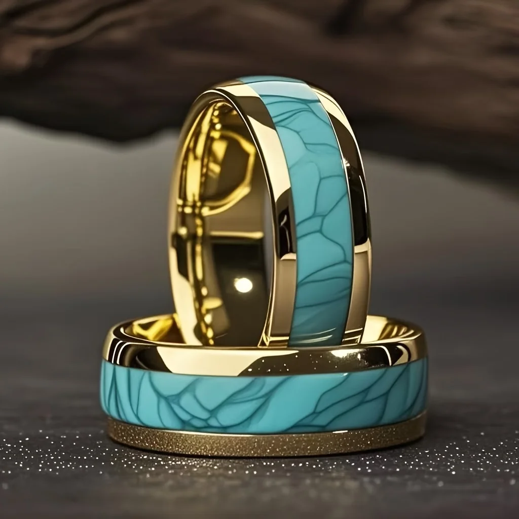 Stainless Steel Ring in Goldoptik mit Türkis-Inlay – Bild 5