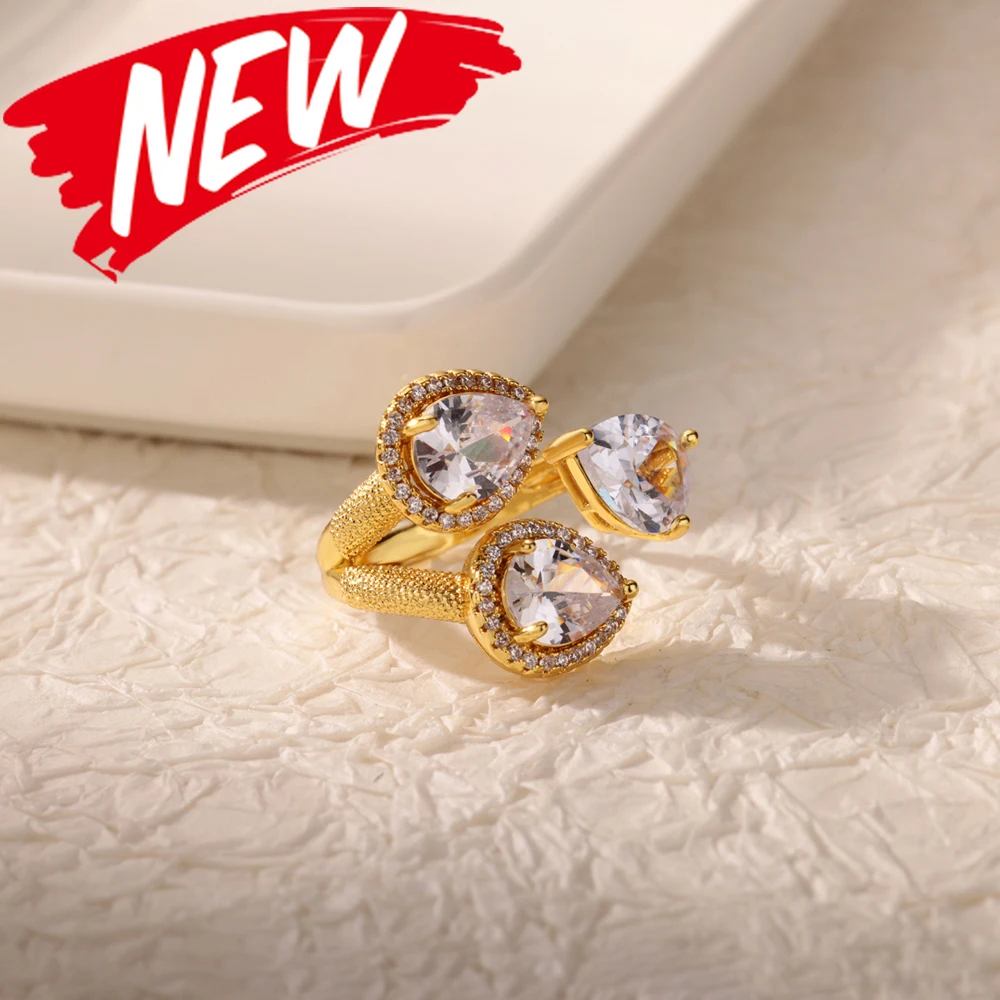 Luxury Edelstahlring – Vergoldeter Herz-Ring mit buntem Zirkonia-Stein – Bild 33