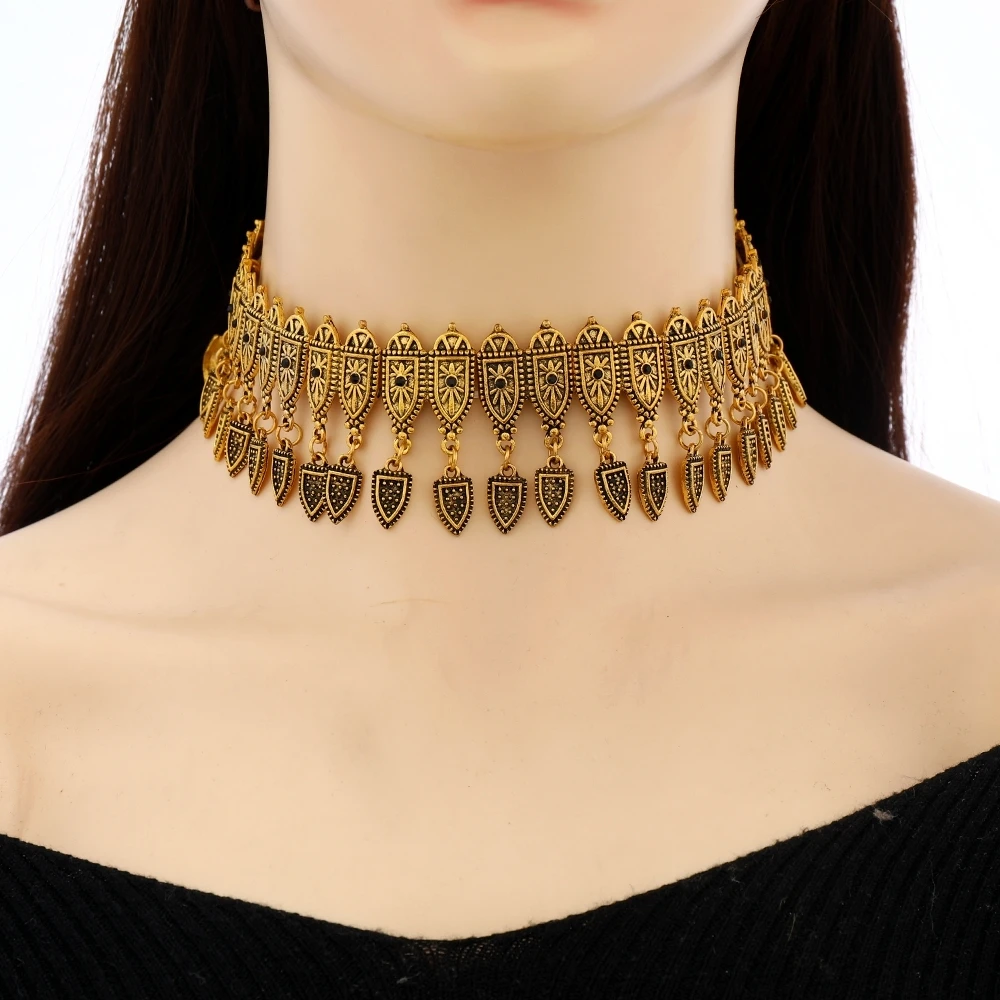 Indisches Ethno Choker-Collier – Retro Halskette mit Rhinestones, vergoldet oder versilbert – Bild 7