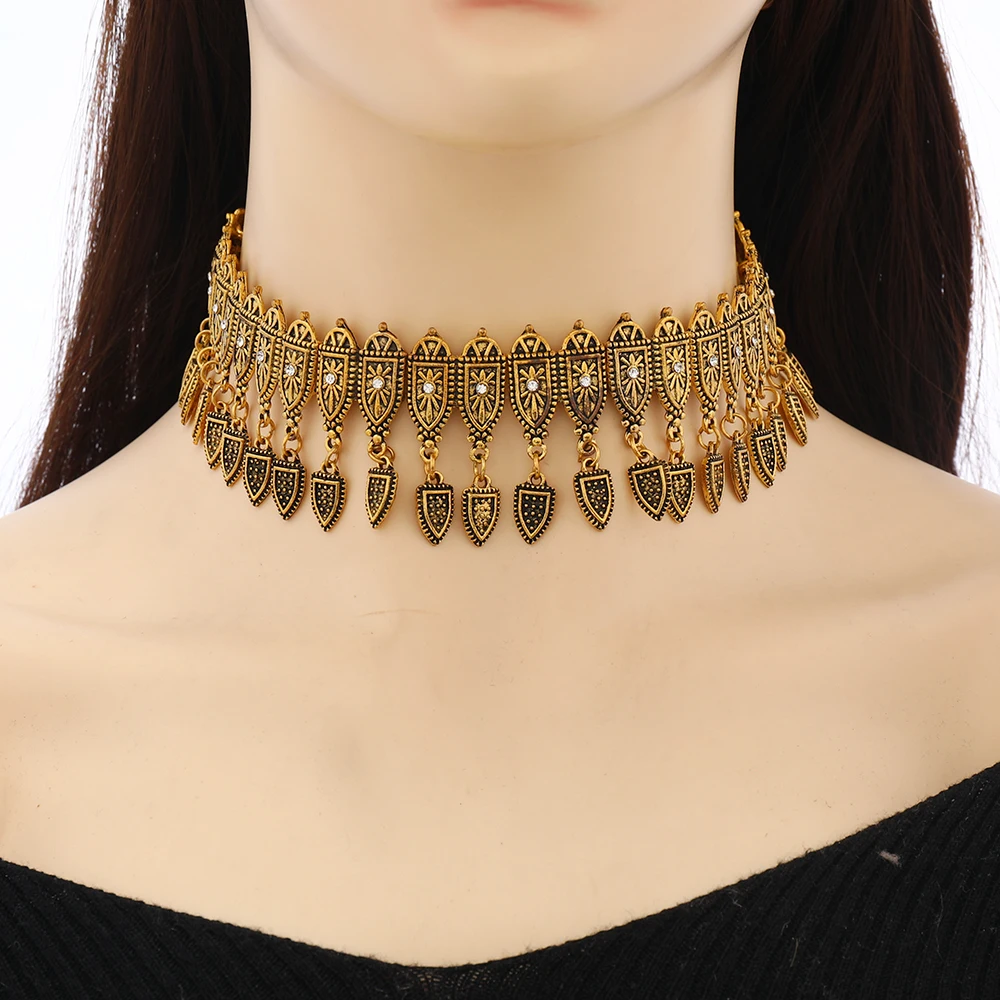 Indisches Ethno Choker-Collier – Retro Halskette mit Rhinestones, vergoldet oder versilbert – Bild 5