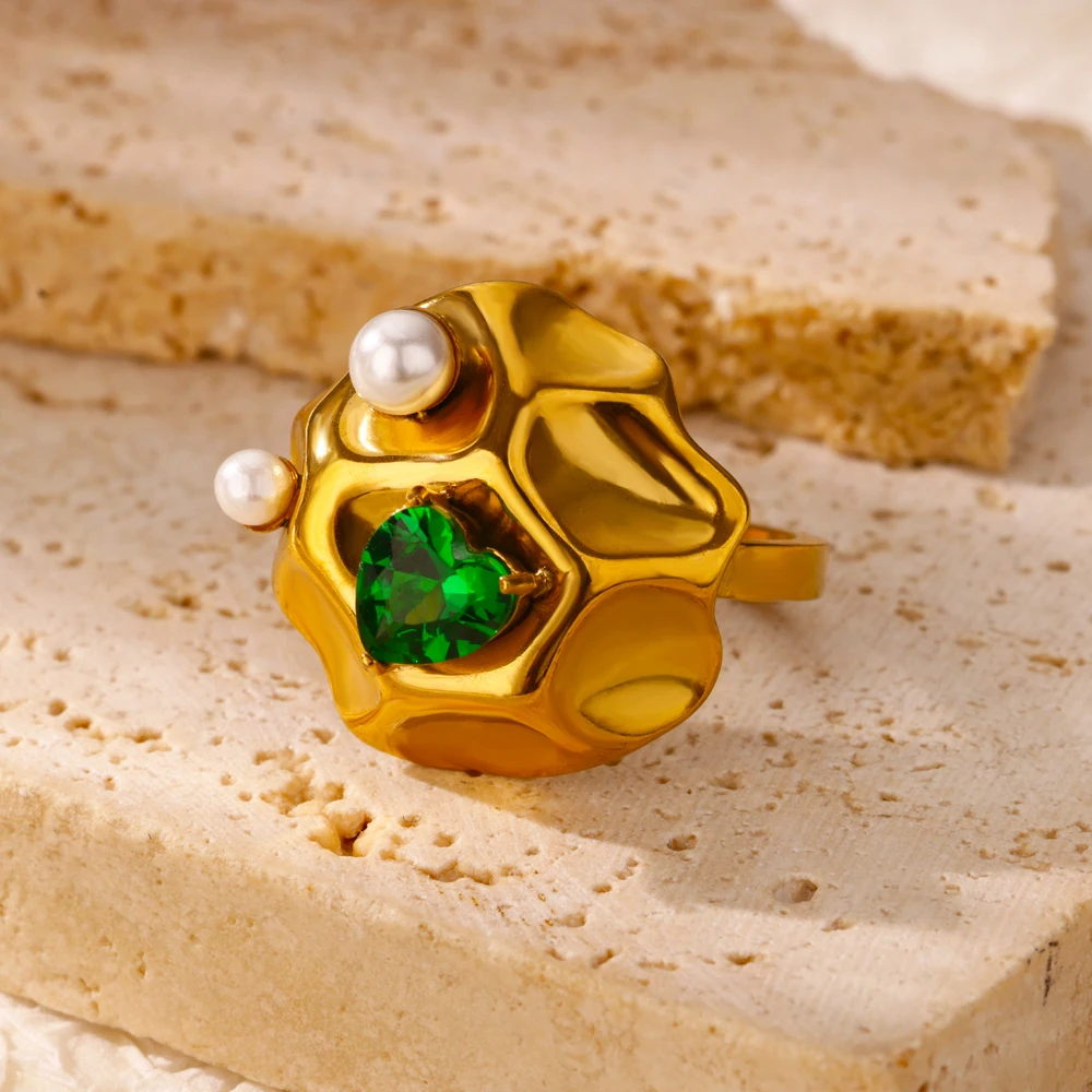 Luxury Edelstahlring – Vergoldeter Herz-Ring mit buntem Zirkonia-Stein – Bild 10