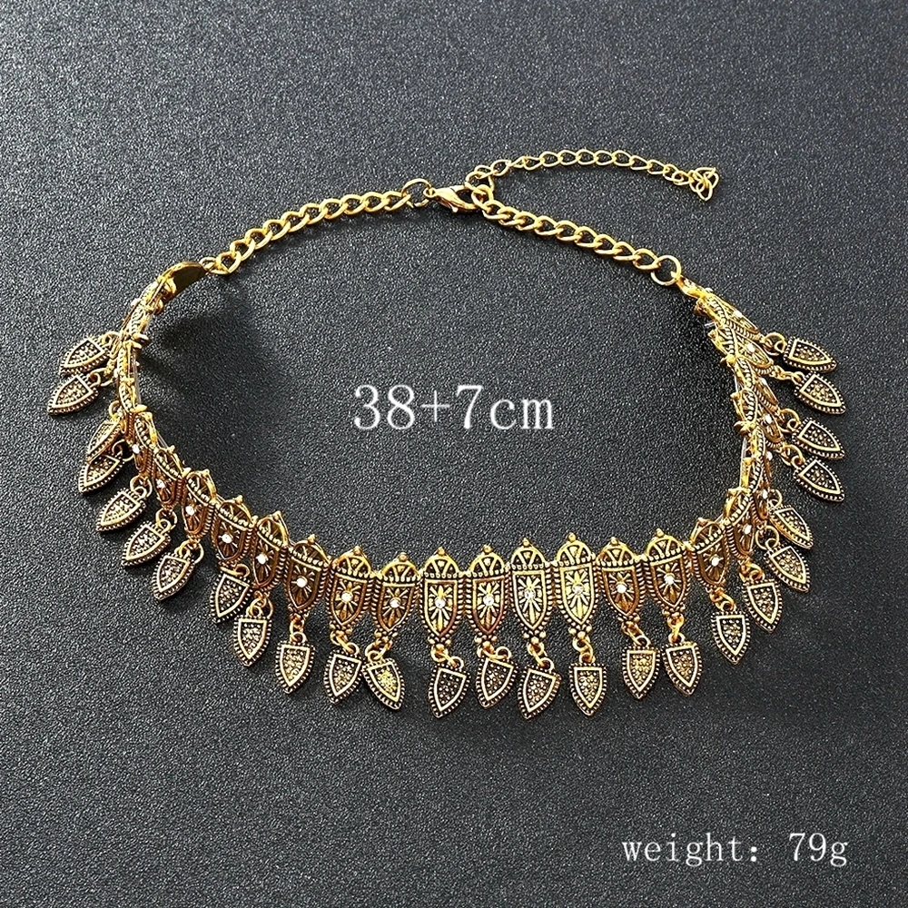 Indisches Ethno Choker-Collier – Retro Halskette mit Rhinestones, vergoldet oder versilbert – Bild 4