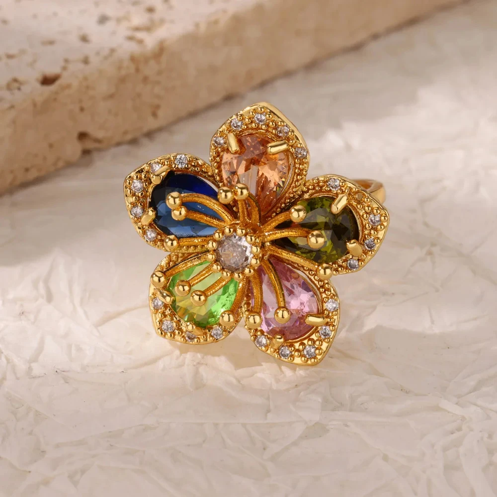 Luxury Edelstahlring – Vergoldeter Herz-Ring mit buntem Zirkonia-Stein – Bild 43