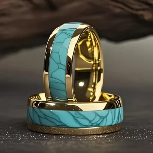 Stainless Steel Ring in Goldoptik mit Türkis-Inlay