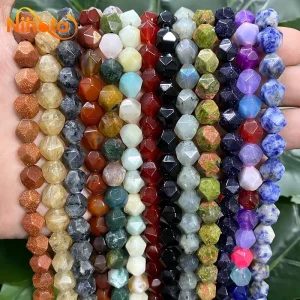 Naturstein Facettierte Perlen – Türkis, Tigerauge, Jaspis, Quarz & Achat