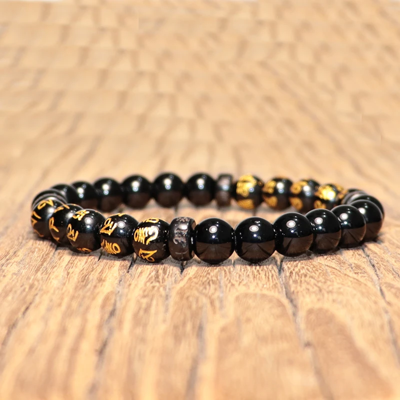3er-Set Obsidian Buddha-Armbänder – „Om Mani Padme Hum“ Mantra Perlenarmband – Bild 2