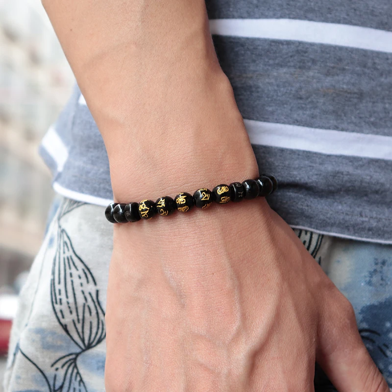 3er-Set Obsidian Buddha-Armbänder – „Om Mani Padme Hum“ Mantra Perlenarmband – Bild 3