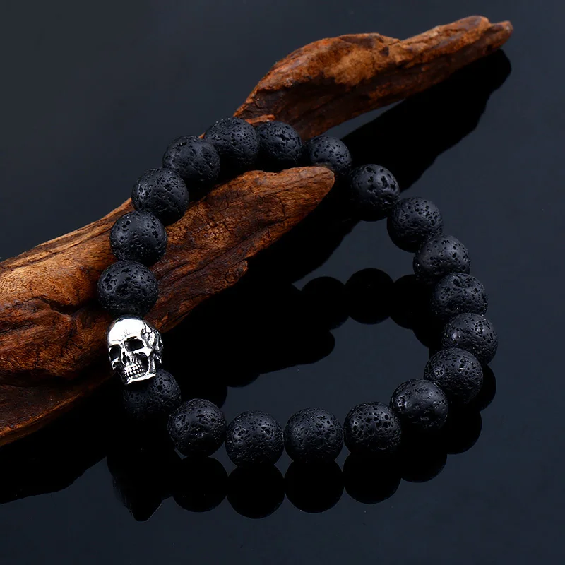 Lava-Stein Armband mit Totenkopf – 10mm Unisex – Bild 2