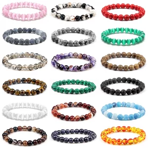 8mm Natursteinarmband aus Tigerauge, Lava & Achat