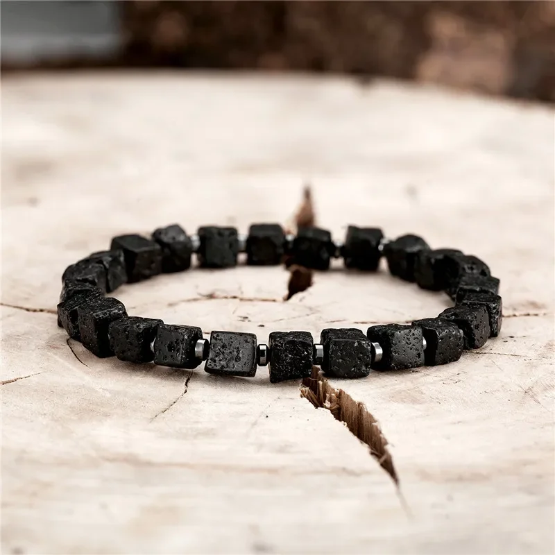 Armband – Schwarzer Matte Onyx & Lavawürfel – Bild 17