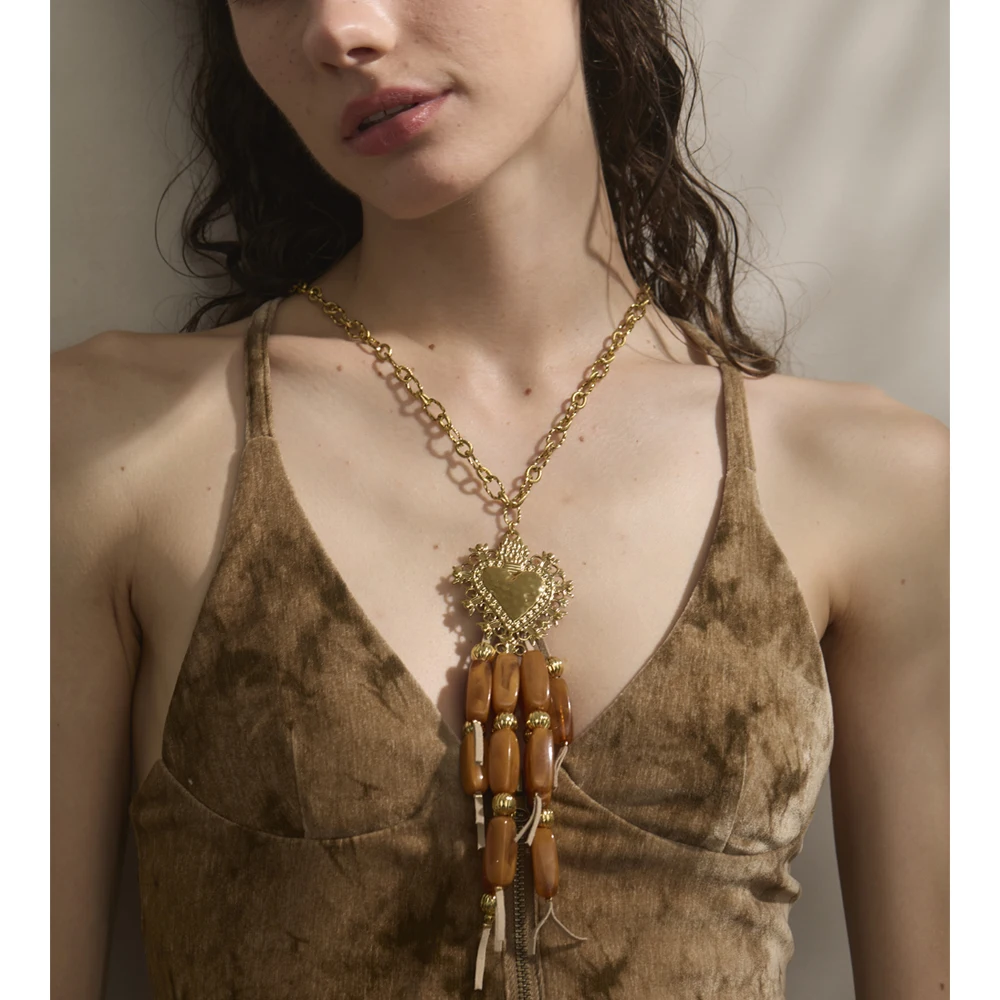 Halskette mit Herzanhänger | Handgefertigte Harzperlen & Edelstahl | 70 + 6 cm – Bild 5