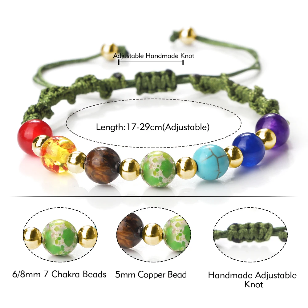 7 Chakra Armband – Geflochtenes Naturstein-Armband mit goldfarbenen Perlen – Bild 6