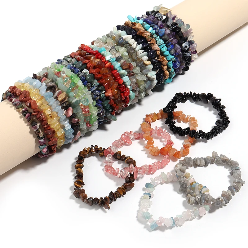 Kristall-Armband – Naturstein Splitter Armband aus Bergkristall, Quarz & Heilsteinen