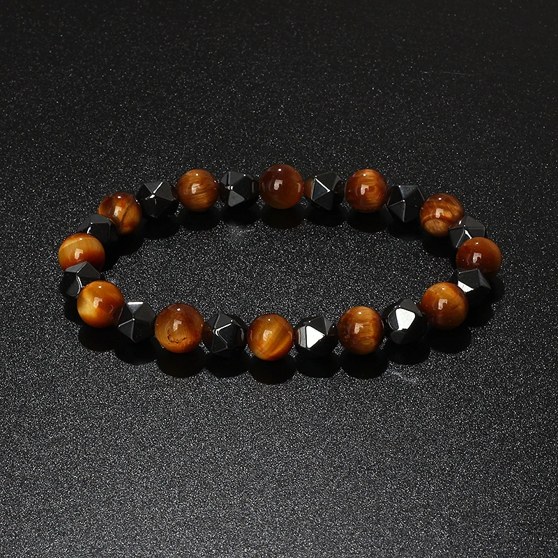 Natural Tiger Eye & Facettiertes Hämatit Armband – Bild 26