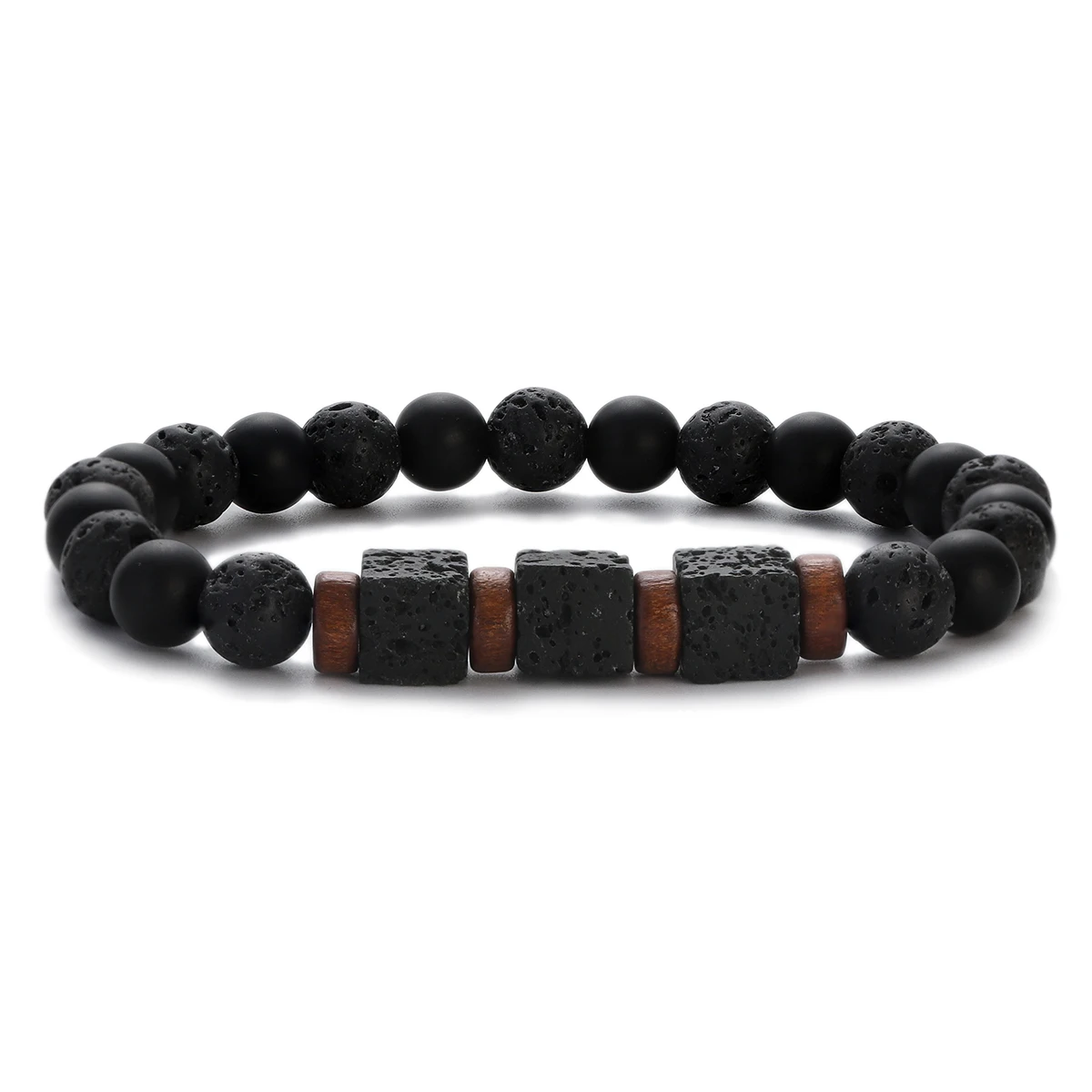 Armband – Schwarzer Matte Onyx & Lavawürfel – Bild 12