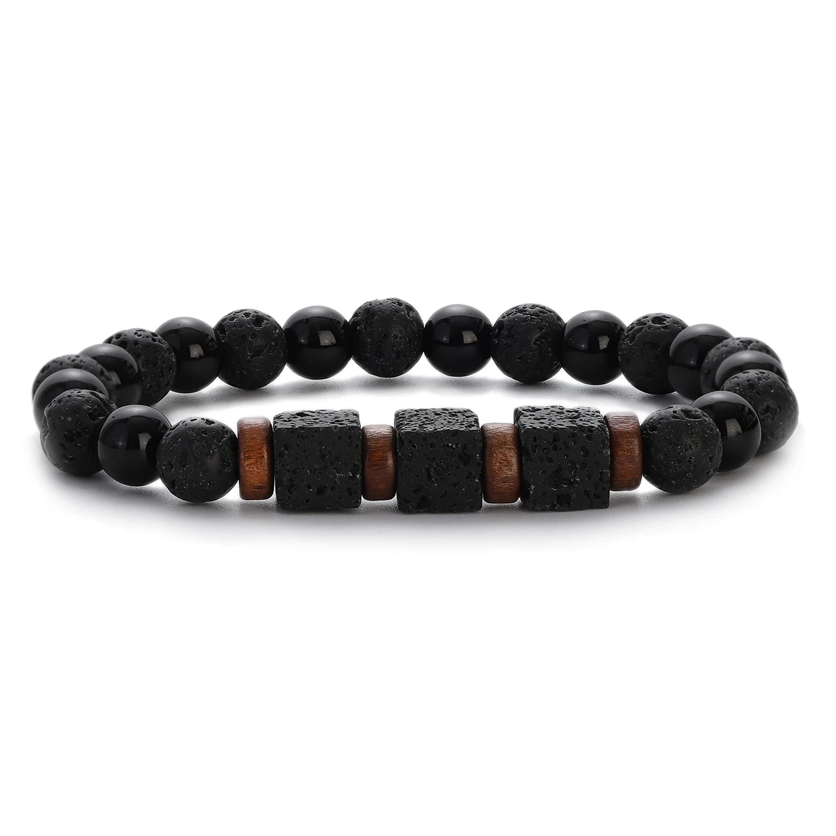 Armband – Schwarzer Matte Onyx & Lavawürfel – Bild 9