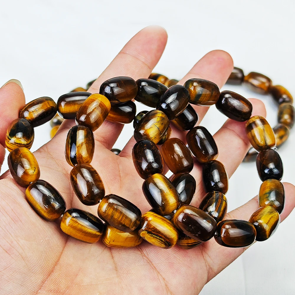 Tigerauge Armband – Oval geschliffene Natursteinperlen