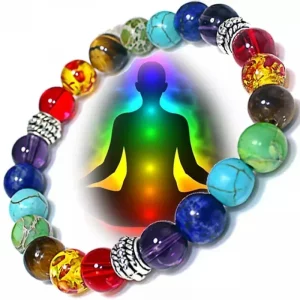 Klassisches 7-Chakra-Armband – Natursteinperlen, Geflochtenes Seil