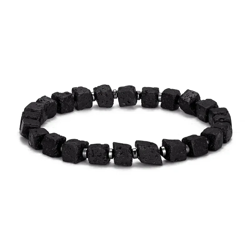Armband – Schwarzer Matte Onyx & Lavawürfel – Bild 18