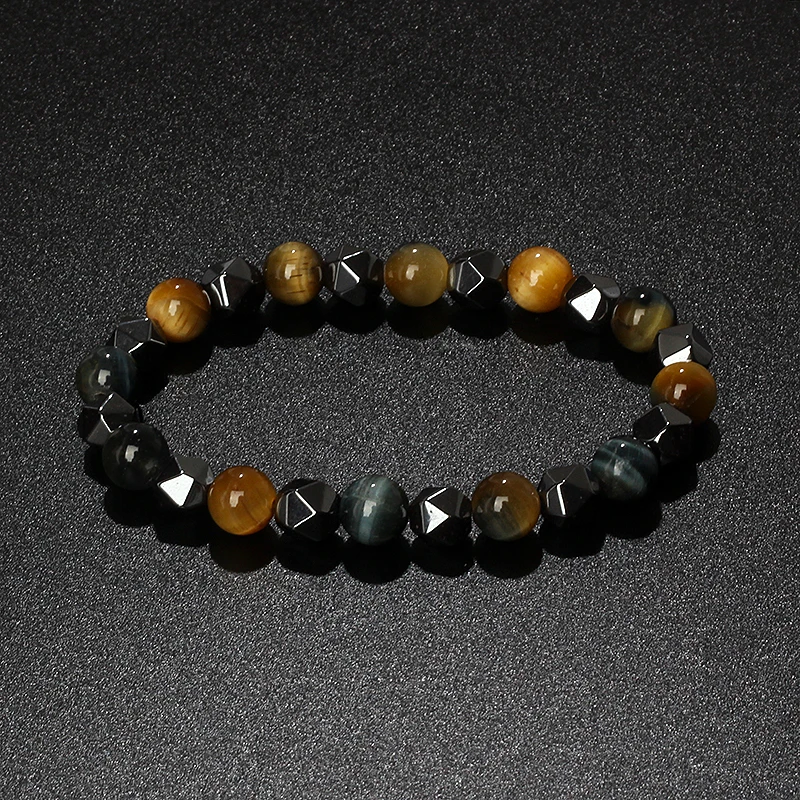 Natural Tiger Eye & Facettiertes Hämatit Armband – Bild 24