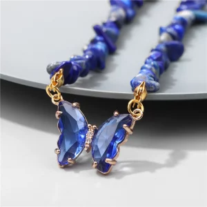 Naturstein-Schmetterlingskette | Farbige Perlen-Halskette für Damen & Mädchen