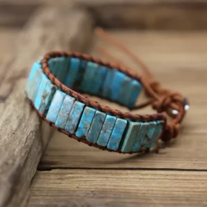 Vintage Ethno Armband – Blaues Naturstein & Lederarmband | Tibet Gypsy Style