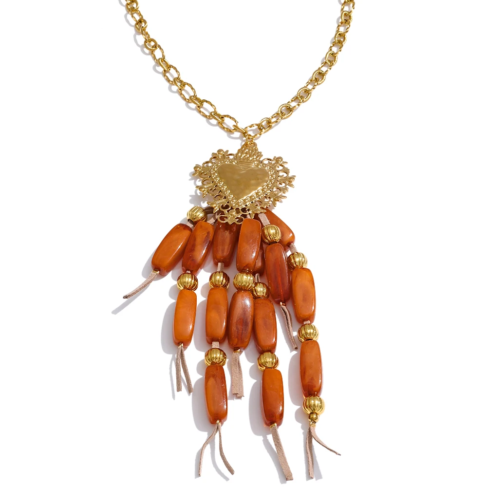 Halskette mit Herzanhänger | Handgefertigte Harzperlen & Edelstahl | 70 + 6 cm – Bild 7