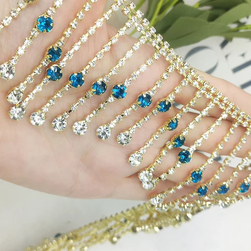 Handgefertigte Wellen-Strassband Spitze – Perlen & Kristalle für DIY, Hochzeitskleider & Dekoration (40 cm x 6 cm) – Bild 6