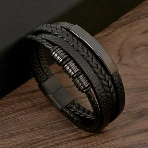 Klassisches Herren-Lederarmband – Handgeflochten, Multi-Layer Design, Magnetverschluss