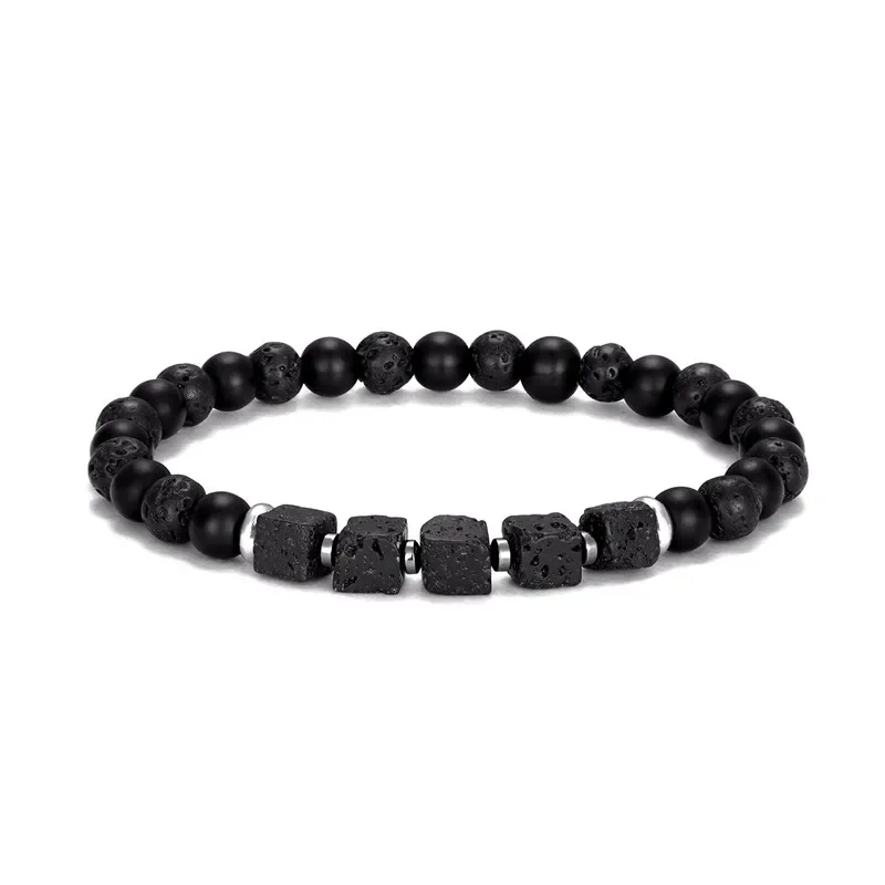 Armband – Schwarzer Matte Onyx & Lavawürfel – Bild 4