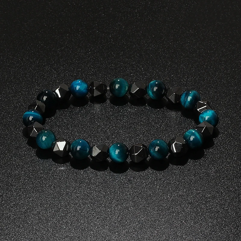 Natural Tiger Eye & Facettiertes Hämatit Armband – Bild 8