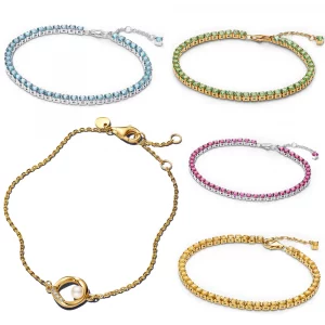 925 Sterling Silber Tennisarmband – Gelb & Blau, Funkelndes Pavé-Design mit Perlenoptik