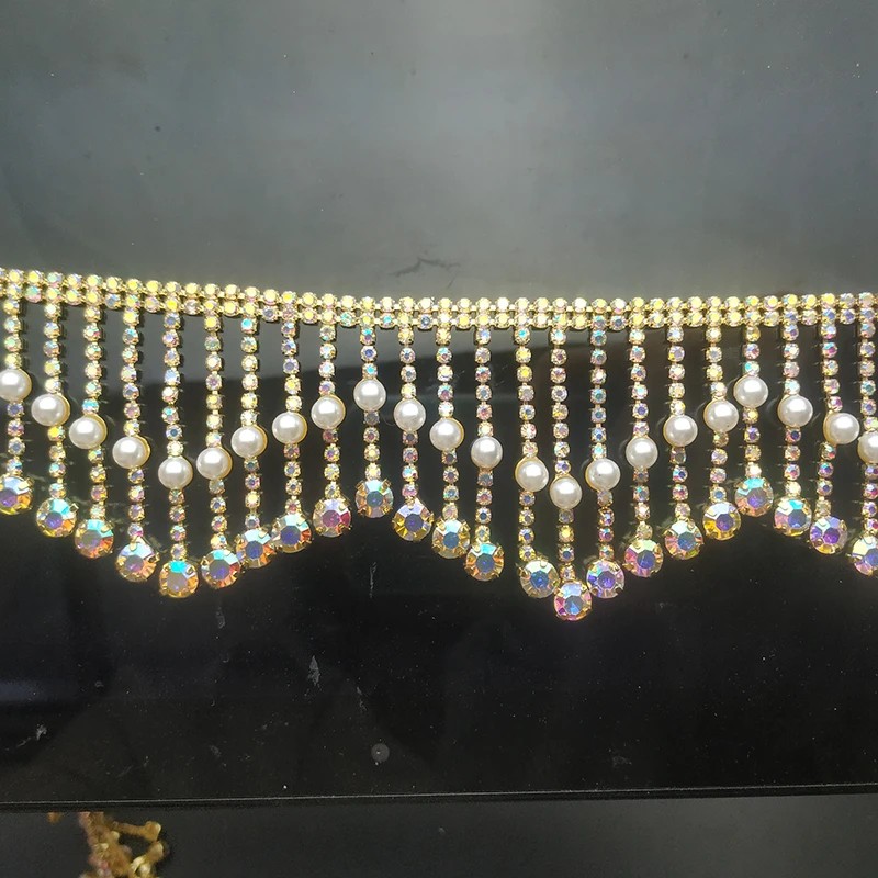 Handgefertigte Wellen-Strassband Spitze – Perlen & Kristalle für DIY, Hochzeitskleider & Dekoration (40 cm x 6 cm) – Bild 2