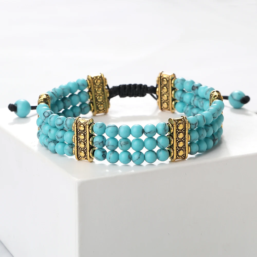 Geflochtenes Natursteinarmband – 4mm Perlen mit Lavastein & Malachit – Bild 2