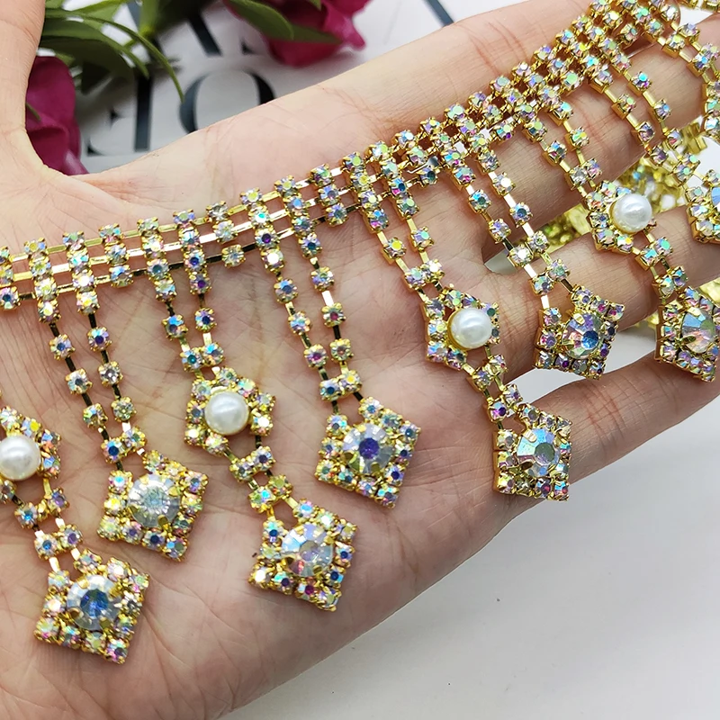 Handgefertigte Wellen-Strassband Spitze – Perlen & Kristalle für DIY, Hochzeitskleider & Dekoration (40 cm x 6 cm) – Bild 9