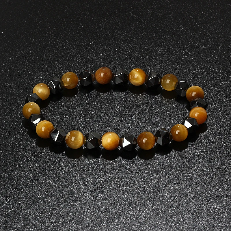 Natural Tiger Eye & Facettiertes Hämatit Armband – Bild 20
