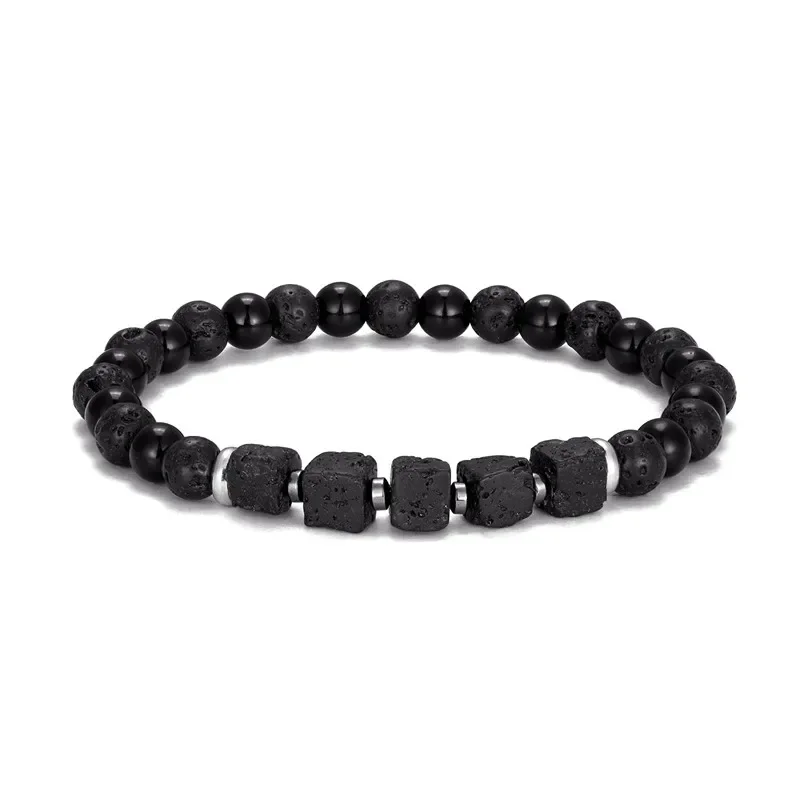 Armband – Schwarzer Matte Onyx & Lavawürfel – Bild 13