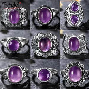 Vintage 925 Sterling Silver Ring – Natur-Amethyst in Blumenform