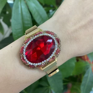 Bling Created Crystal Stone Stainless Steel Belt Chain Bangles Natural Tourmaline Crystal Bracelet for Gift Women Party Wedding