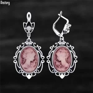 Victoria Queen Cameo Ohrringe – Antik Silber mit Blumen- & Pflanzenmotiv im Vintage Look