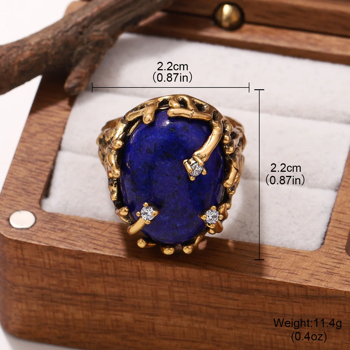 Vintage Lapis Lazuli – 18K Vergoldeter Ring – Bild 5