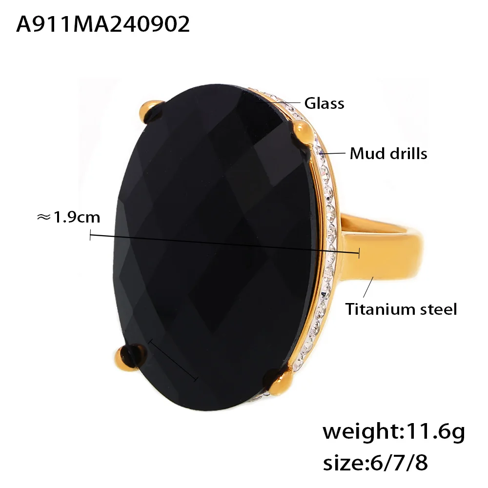 Ovaler Edelstahlring mit Glasstein & Strass – Bild 8