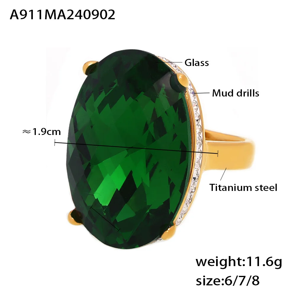 Ovaler Edelstahlring mit Glasstein & Strass – Bild 5
