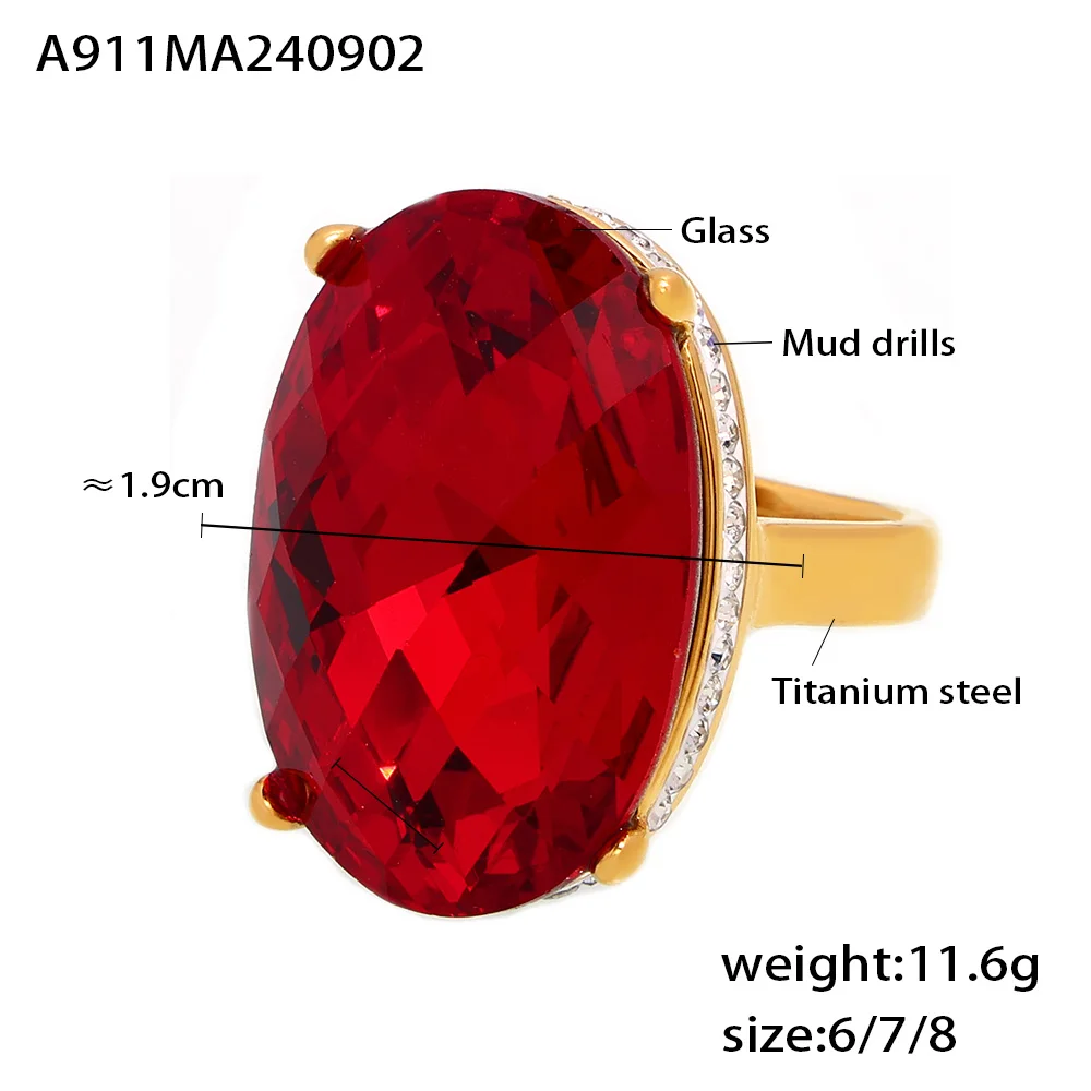 Ovaler Edelstahlring mit Glasstein & Strass – Bild 7