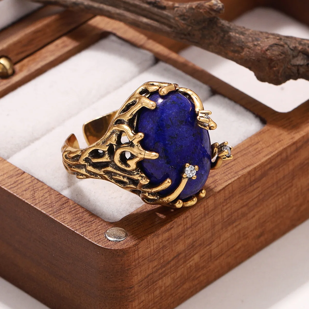 Vintage Lapis Lazuli – 18K Vergoldeter Ring – Bild 2